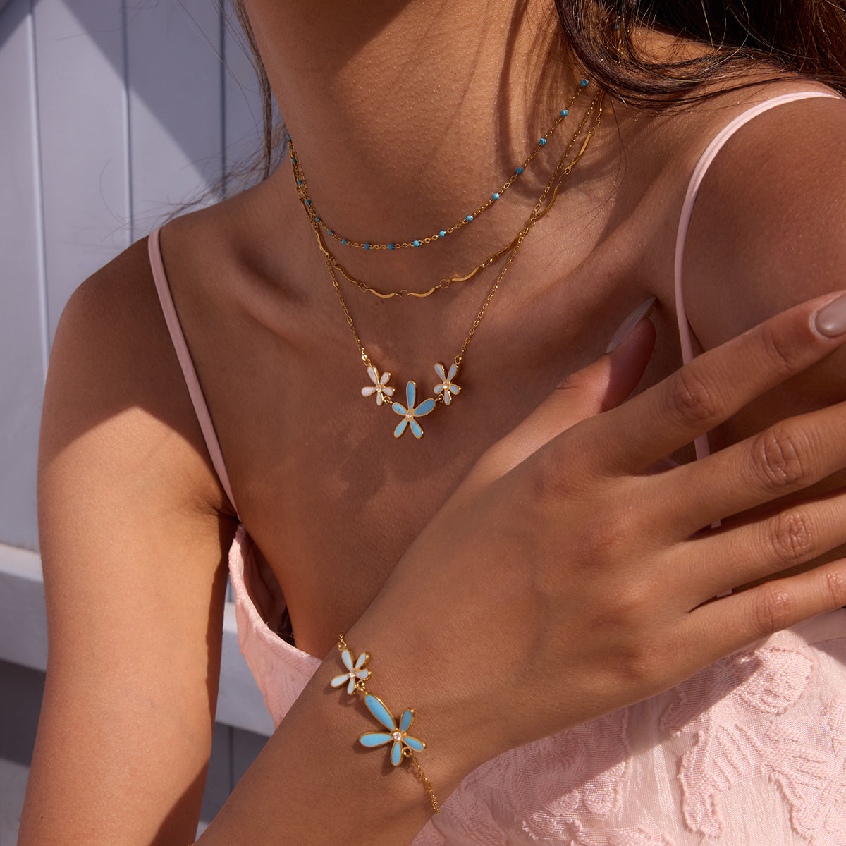 COLGANTE & PULSERA BLUE FLOWER