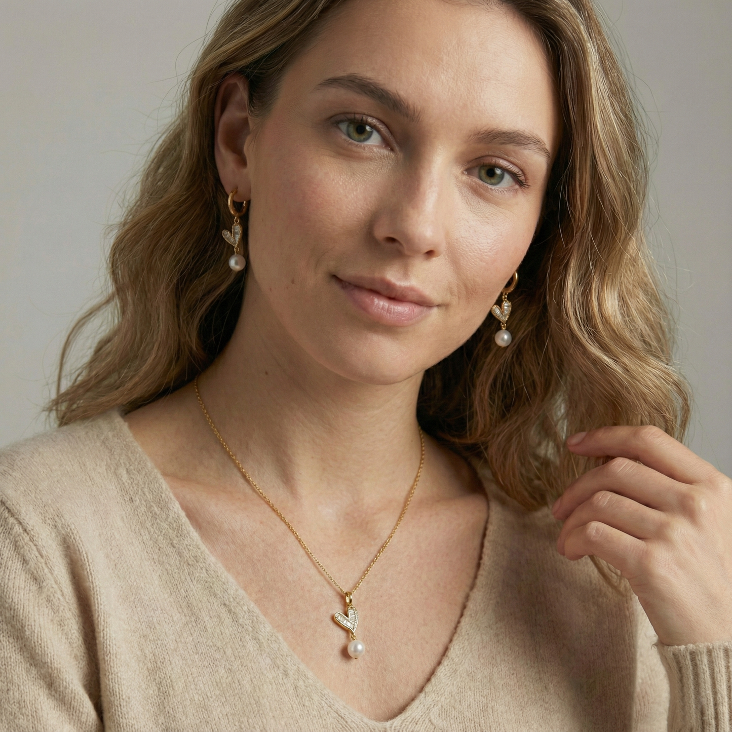 PENDIENTES & COLANTE PERLA-CORAZON